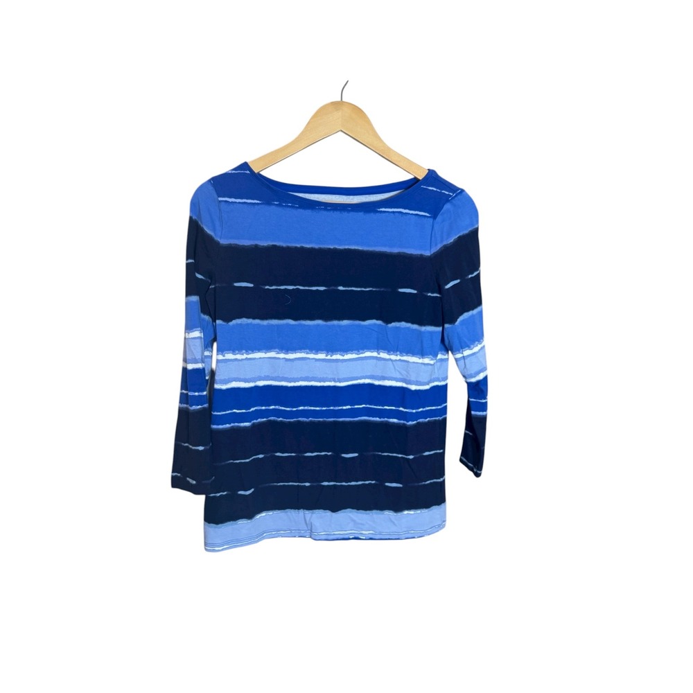 NWT Talbots Women's Top Size S Blue Striped 3/4 Sleeve Boat‎ Neck Casual Tee